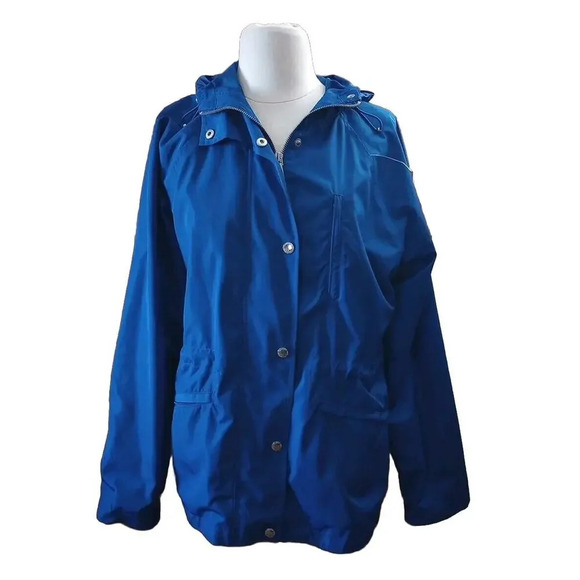 RALPH LAUREN Jacket Womens Sz L Royal Blue Full Zip Raincoat Hooded - Picture 1 of 14